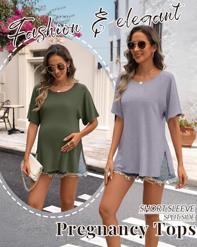 Riyiper 3 Pack Women's Maternity Tunic Cotton Shirts - color: Army Green, Light Mixed Gray, Black, size: Medium