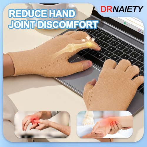 DRNAIETY 2-Pair Arthritis Compression Gloves for Hand Arthritis, Fingerless - color: Brown, size: Medium