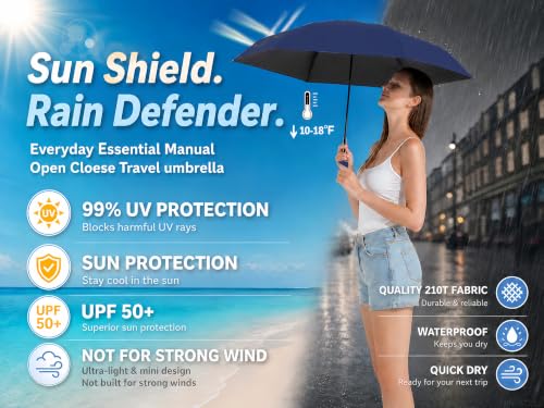 BAODINI Mini Travel Umbrella with UV Sun Protection, Compact Pocket-Size - color: F-2 Pack Navy Blue & Black