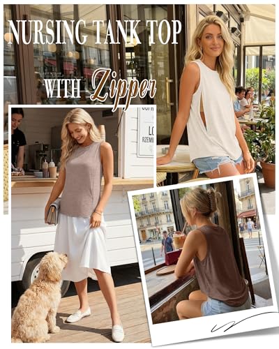 3 Pack Women's Nursing Tank Tops - color: Camel, Mocha, Cream, size: X-Large
