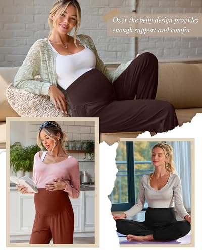 3 Pack Women's Maternity Jogger Pregnancy Sweatpants - color: Pumpkin, Dark Brown, Black, size: Large