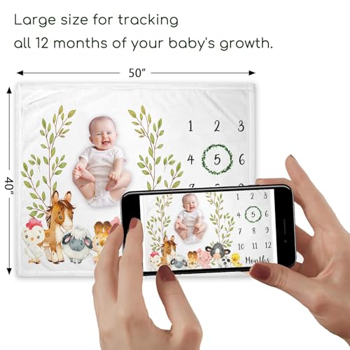 Farm Animals Milestone Blanket, Farm Baby Growth Chart Monthly Blanket