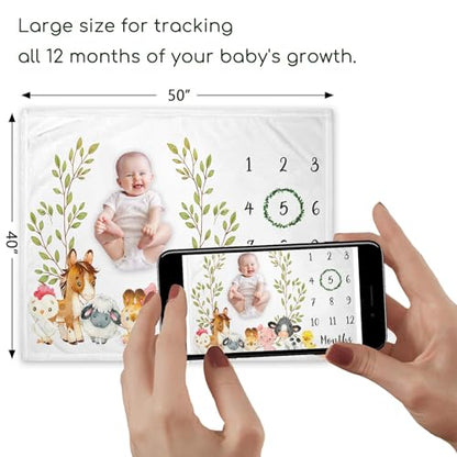 Farm Animals Milestone Blanket, Farm Baby Growth Chart Monthly Blanket