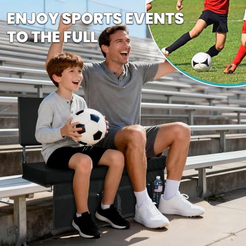 Stadium Seats with Back Support(16.5”L × 13.4”W × 15”H), 360° Adjustable Backrest Stadium Chair with Shoulder Strap & Storage Pouch, Foldable Padded Bleacher Seats for Sports Events