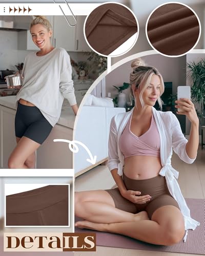 4 Pack Maternity Shorts - color: Charcoal Gray, Beige, Brown, Black, size: X-Large