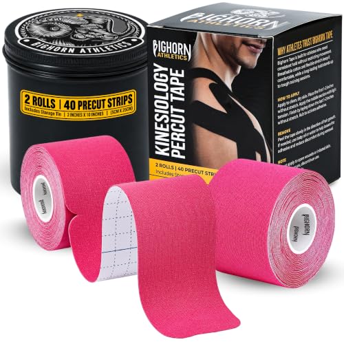 Precut Kinesiology Tape with Tin, 40 Strips 2"×10", Pink - color: Pink