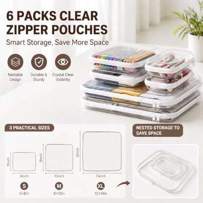 Clear Hard Shell Zipper Case, 6 Pack Diaper Bag Organizer Pouches Set