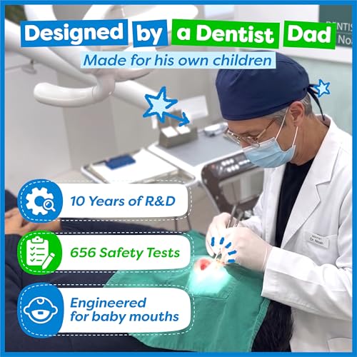 Dr. Noah Microplastic-Free Bamboo Baby Toothbrush, Dentist Designed, 4 Pack