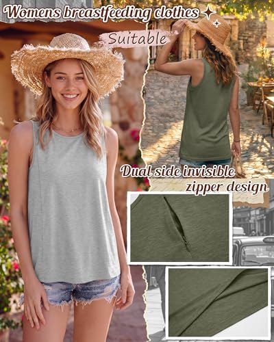 4 Pack Women Nursing Tank Tops Breastfeeding - color: Gray Green, Gray, White, Black, size: Medium