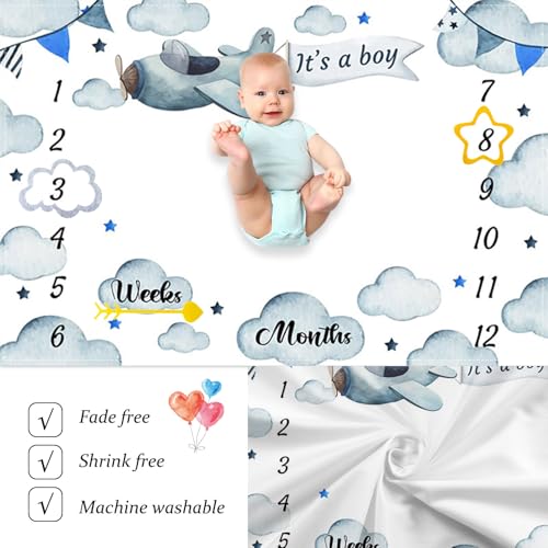 Vintage Retro Propeller Plane It's a Boy Baby Monthly Milestone Blanket
