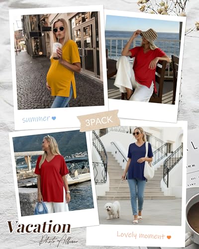 Ficerd 3 Pack Women's Maternity Shirts - color: Navy Blue, Pure Yellow, Pure Red, size: Small