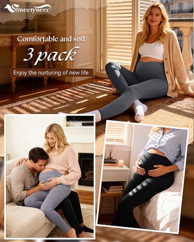 3 Pack Women's Maternity Leggings Pregnancy Pant - color: Black, Dark Mixed Gray, Mixed Gray, size: Medium