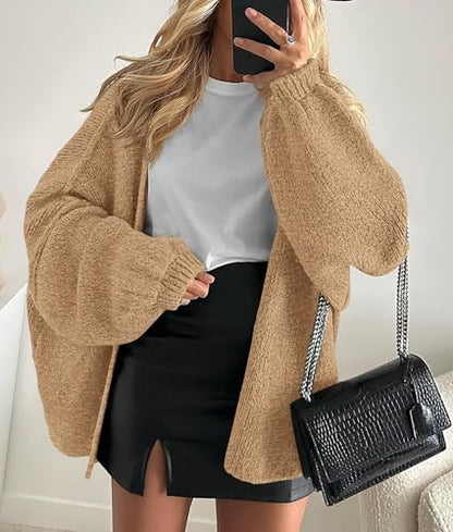 PRETTYGARDEN Womens Open Front Oversized Cardigan Sweaters - color: Camel, size: Large