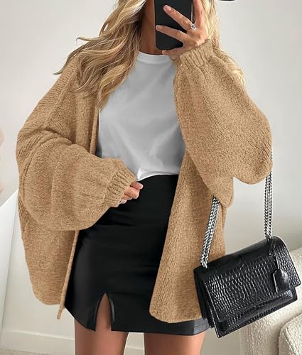PRETTYGARDEN Womens Open Front Oversized Cardigan Sweaters - color: Camel, size: X-Large