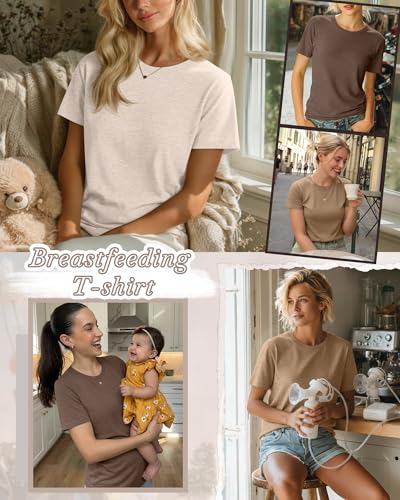3 Pack Women's Nursing Shirts - color: Cream, Camel, Coffee Gray, size: Large