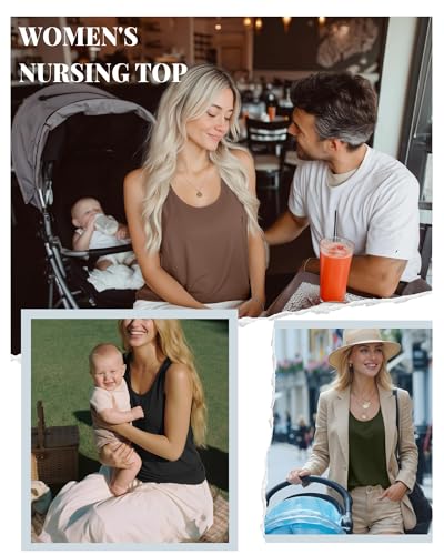 Ficerd 3 Pack Women's Nursing Tank Tops - color: Black, Mocha, Army Green, size: Medium