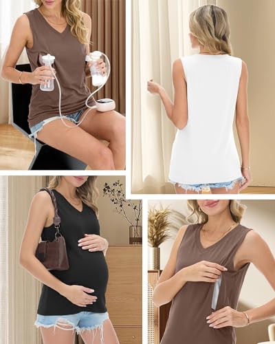 Ficerd 3 Pack Women's Nursing Tank Tops - color: Black, White, Coffee, size: XX-Large