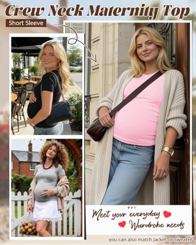 Huukeay 4 Pack Women's Short Sleeve Maternity Tops - color: Black, Pink, White, Light Gray, size: Medium
