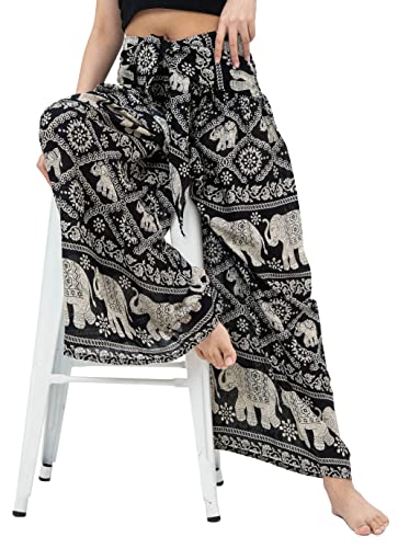 B BANGKOK PANTS Women's Boho Palazzo Pants - color: Black Elephant, size: One Size