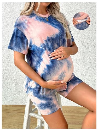 MakeMeChic Women's Maternity 2 Piece Outfit Tee Shirt and Biker Shorts - color: Multi, size: Large
