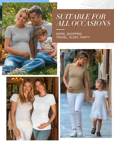 Neer 4 Pack Women's Maternity Cotton Ribbed Shirts - color: Black, Light Gray, White, Khaki, size: Medium