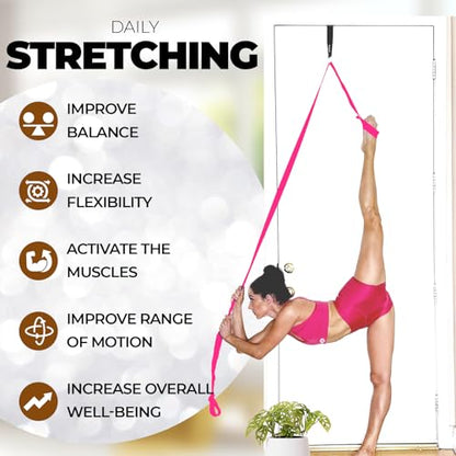 Pilates Stretching Strap with Door Anchor for Flexibility Training - color: Pink