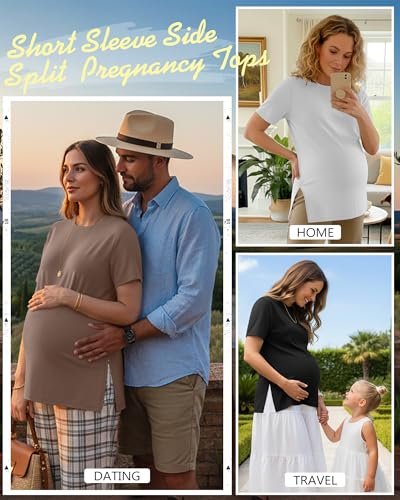 Ficerd 3 Pack Women's Maternity T Shirts - color: Black, White, Coffee, size: X-Large