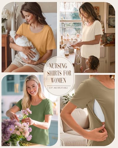 Ficerd 4 Pack Women's Maternity Nursing Shirts - color: Orange, Sage Green, Beige, Bean Green, size: X-Large