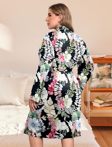 Ekouaer Plus Size Robes for Women Soft Bathrobe V Neck Soft Maternity Robe - color: Bigleafpink, size: 2X