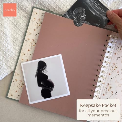 Peachly Pregnancy Journal for First Time Moms - Linen Memory Book (Sage) - color: Sage