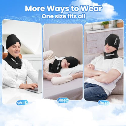 ONLYCARE Migraine Relief Cap, Headache Relief & Neck Ice Pack Wrap Gel Set - color: Black