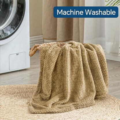 BEDELITE Travel Blanket with Bag, Jacquard Fleece Blanket 65"x40", Camel - color: Camel