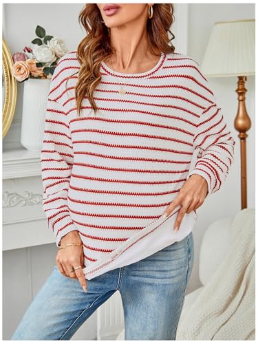 RoseSeek Women's Long Sleeve Crew Neck Maternity Sweatshirt Pullover Tops - color: Red and White, size: X-Large