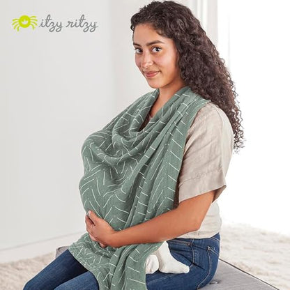 Itzy Ritzy Breastfeeding Boss Multi-Use Baby Wrap & Cover (Sage Mudcloth) - color: Sage Mudcloth, size: 47" x 47"