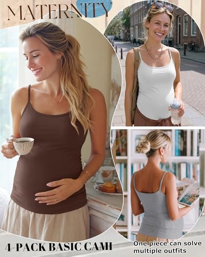 Ficerd 4 Pack Womens Maternity Nursing Tank Tops - color: Brown, White, Light Gray, Black, size: Small