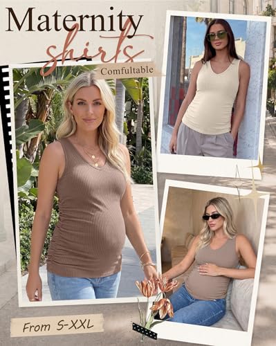 4 Pack Women's Maternity Pregnancy Tanks - color: Camel, Coffee, Apricot, Gray Green, size: Large