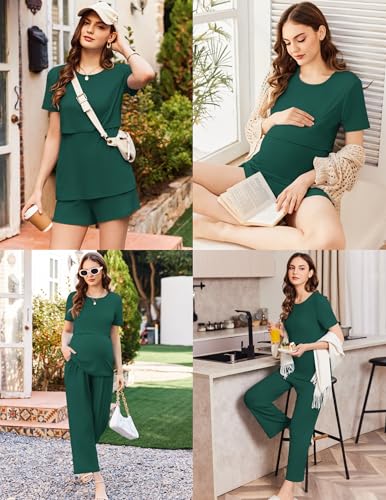 Ekouaer 3 Pack Postpartum Nursing Pajamas Breastfeeding Maternity Clothes - color: Lake Green, size: Large