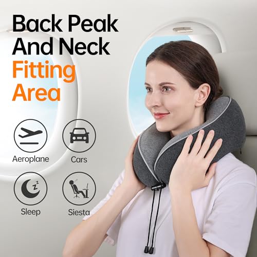 Travel Neck Pillow for Sleeping,100% Pure Memory Foam, Soft Head Support - color: Dark Grey