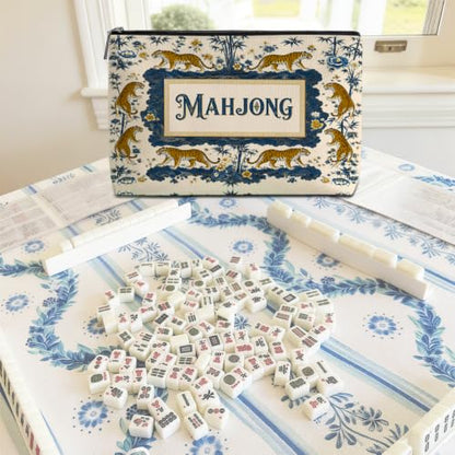 Blue Gold Chinoiserie Mahjong Tile Bag Tiger Peony Makeup Bag (Case Only) - color: Multicolor 1810