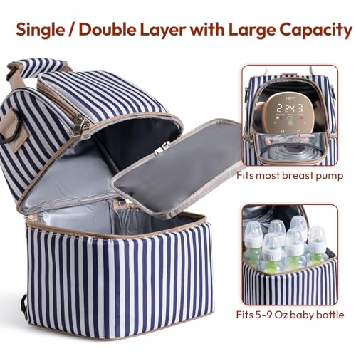 NCVI Breast Pump Backpack, Double Layer Removable, for Spectra/Medela - color: Stripe