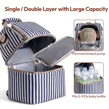 NCVI Breast Pump Backpack, Double Layer Removable, for Spectra/Medela - color: Stripe