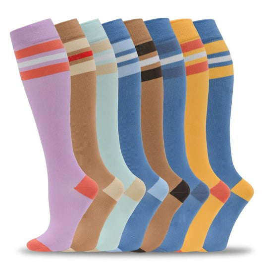 fenglaoda 8 Pairs Compression Socks for Men & Women 20-30 mmHg Knee High Nurse Pregnant Running Medical and Travel Athletic - color: 10-8 Pairs-2, size: Large-X-Large