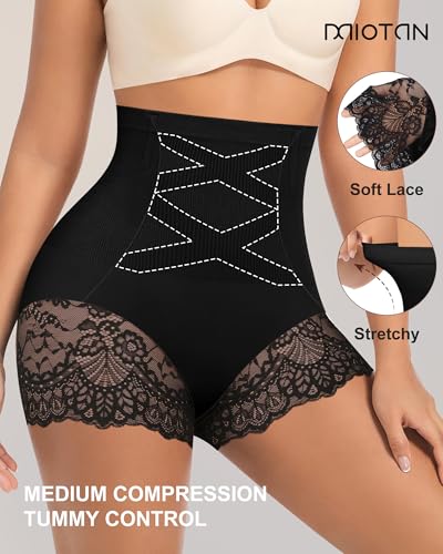 Women's High Waisted Underwear, Ladies Panties with Lace, Comfortable Briefs, 4 Pack - color: Black, size: Small