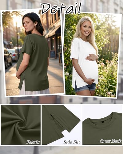 Riyiper 4 Pack Women's Short Sleeve Maternity T Shirts - color: Black, White, Coffee, Army Green, size: Medium