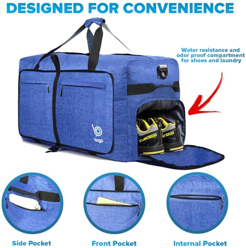 Bago Travel Duffle Bag for Women & Men. Extra Large Foldable Duffel Bags - color: SnowDepBlue, size: 140L