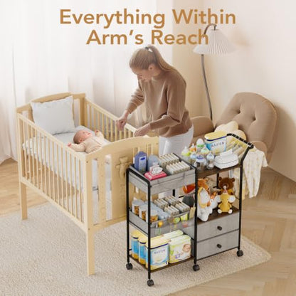 BBLIKE Diaper Caddy Organizer, Baby Storage Cart with Hanging Rack, Gray - color: Grey
