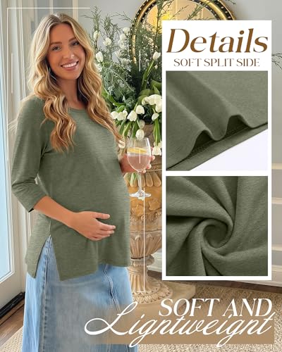 3 Pack Women's 3/4 Sleeve Maternity Loose Crewneck Tops - color: Gray Green, Coffee, Black, size: X-Large