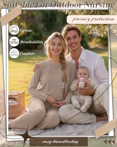 2 Pack Maternity Nursing Pajamas Set - color: Camel, Army Green, size: Medium