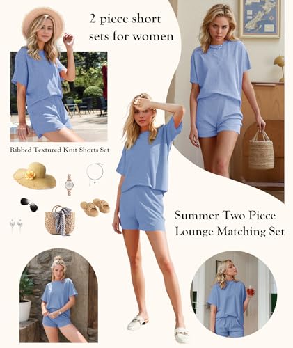 MARZXIN Women 2 Piece Short Set with Vertical Stripes Summer Cruise Outfits - color: Blue, size: Small