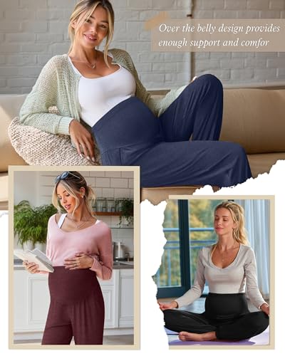 3 Pack Women's Maternity Jogger Pregnancy Sweatpants - color: Wine Red,navy Blue,black, size: Small